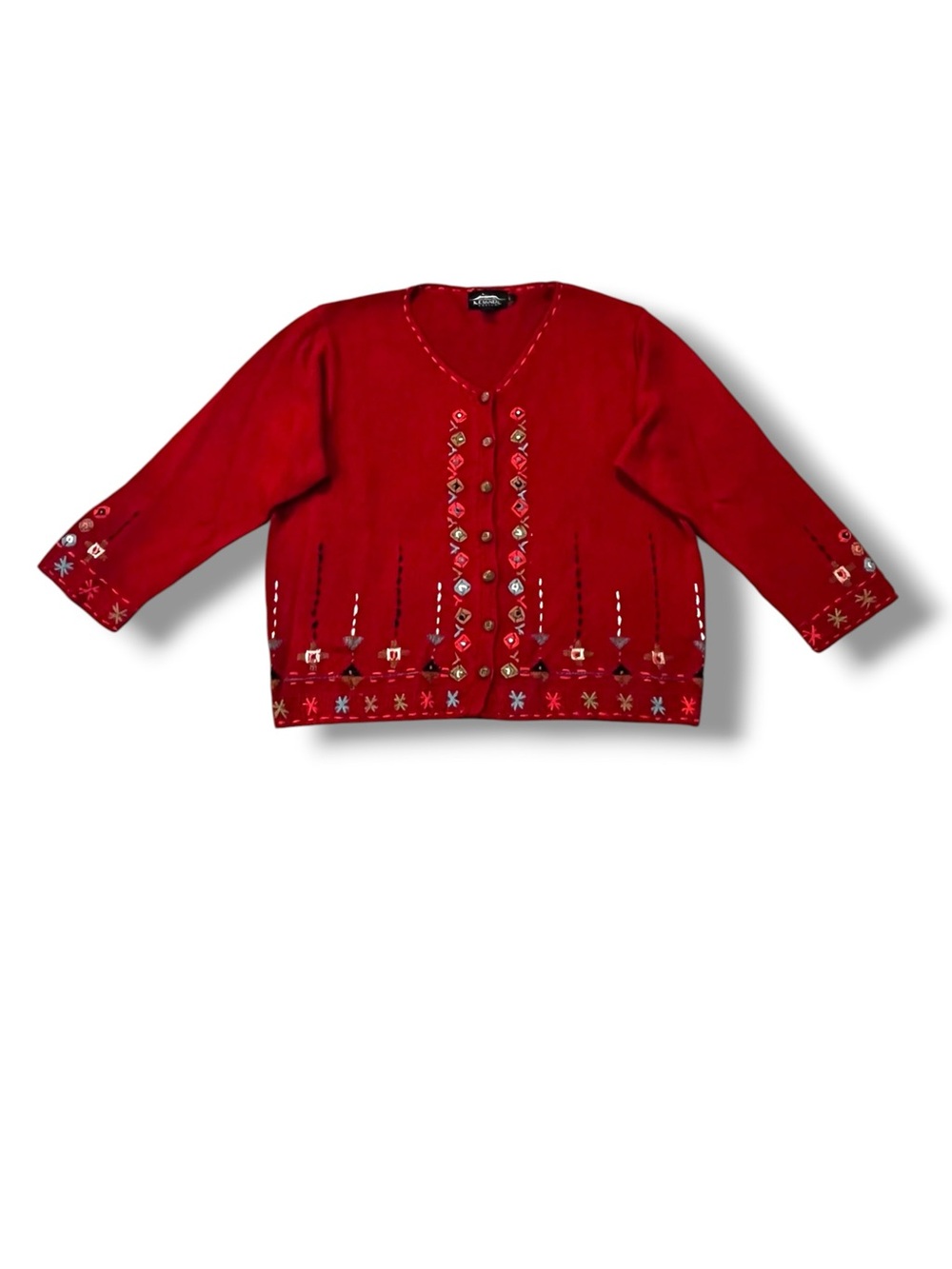 Icelandic Design Cardigan Large Embroidered Silk/Rayon Cottagecore Vintage 90s